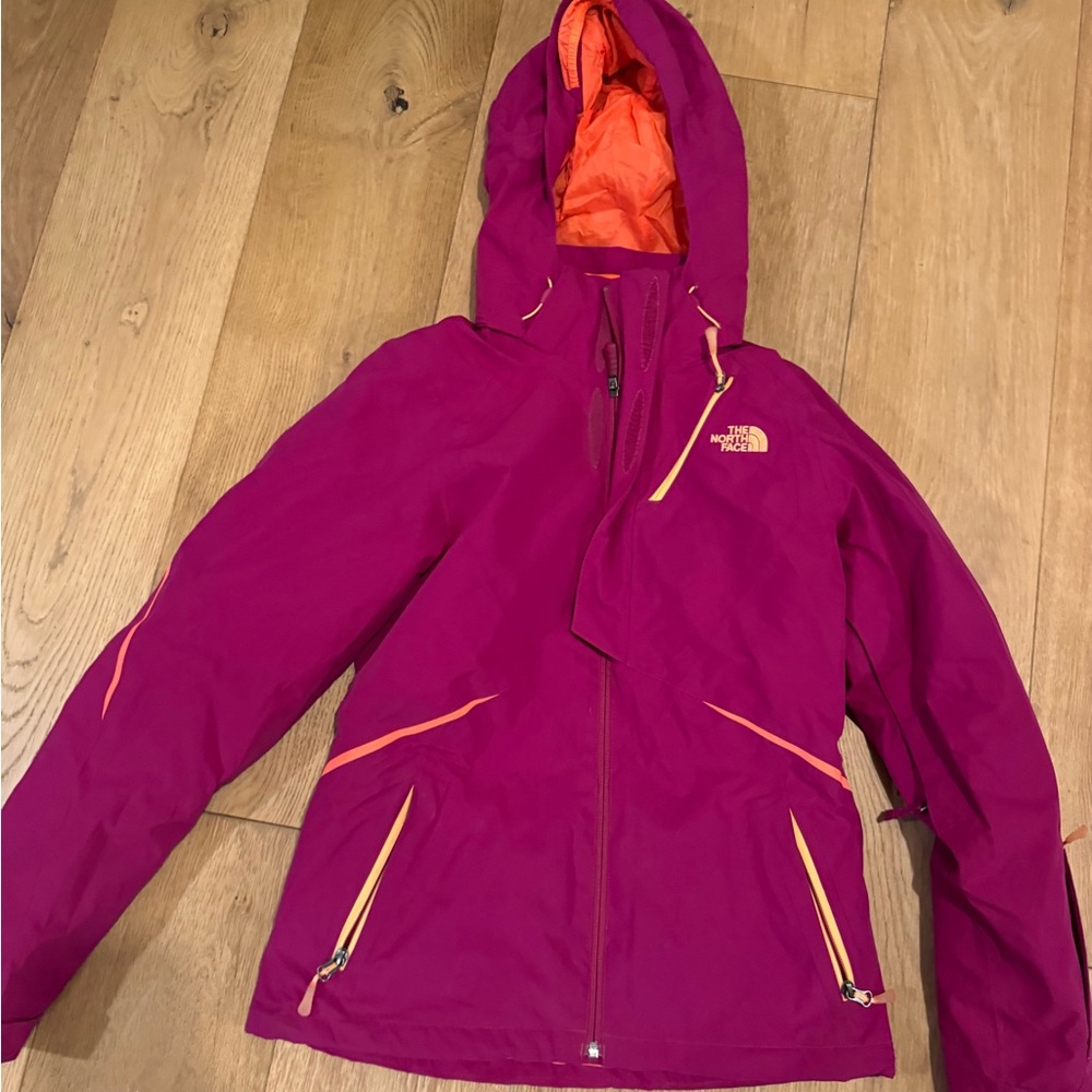 Gently used North Face magenta ski coat (insulated) size Small with XS/S Pants